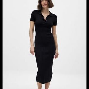 Elegant Black Ribbed Polo Dress